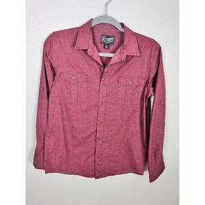 Men RETROFIT Brand Button Down Shirt Size Large Maroon Red Short Sleeve